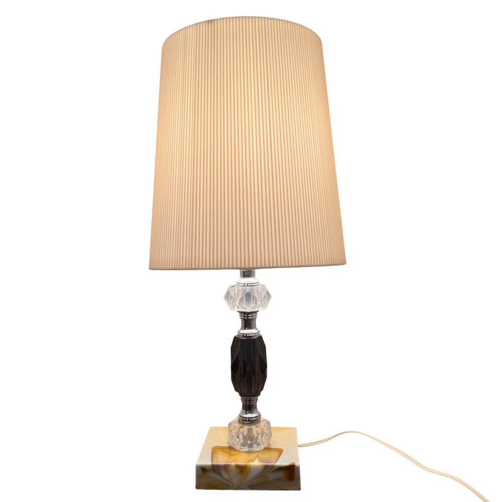 Leviton Vintage Table Lamp Faux Marble‎ Base Pleated Shade MCM Regency OS